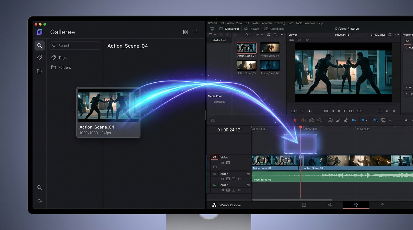 Drag clip from Galleree into DaVinci Resolve timeline